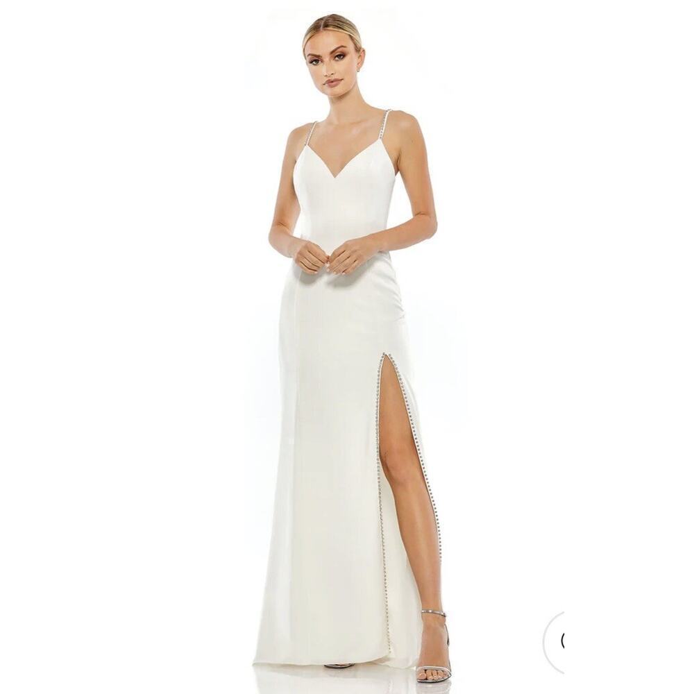 Mac Duggal Sweetheart Evening Gown 2 Rhinestone White Maxi Dress bridal xs 55706